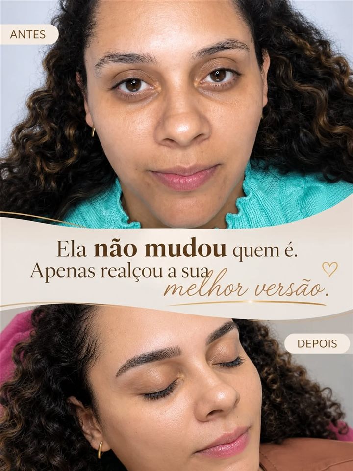 Antes e depois de micropigmentação natural de sobrancelhas